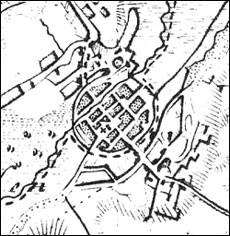 Stadt Teterow nach der Generalkarte des Grafen Schmettau um 1780